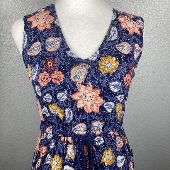 Whimsical Lucky Brand Maxi Dress Blue Festivals Boho Floral Slit Front XS - Picture 2 of 9